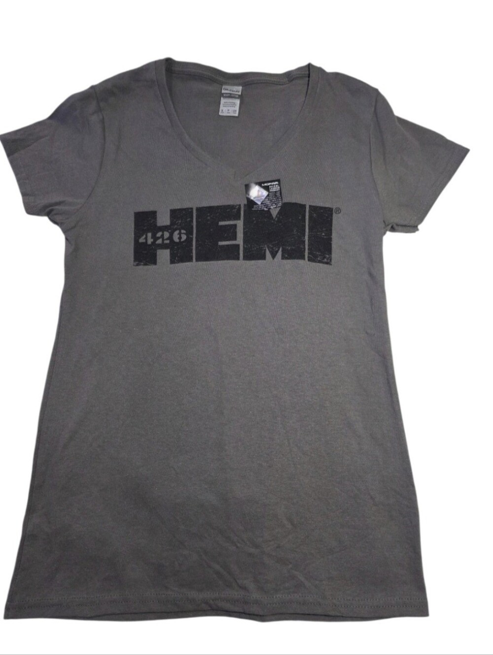 Mopar 426 HEMI Graphic V-Neck T-Shirt Gray Gildan Heavy Cotton Women's Small